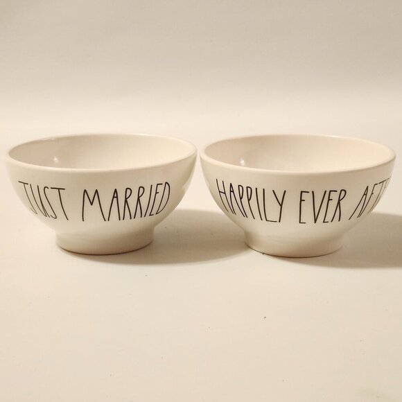 RAE DUNN Artisan Collection by Magenta WEDDING Bowl Set of 2 JUST MARRIED HAPPY - Picture 1 of 8
